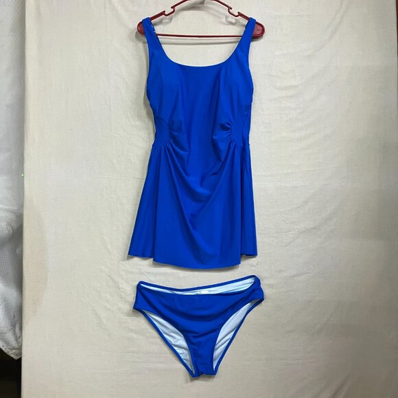 Cupshe Women's Large Chick Blue 2 Piece Tankini Swimdress Flattering Ruching - Picture 9 of 16